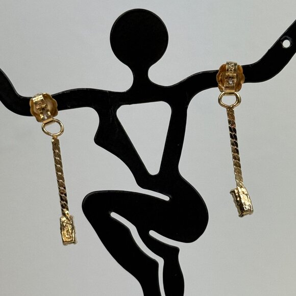 Vintage Signed Avon Rhinestone Stud w/ Chain Rhinestone Dangle 1" Drop - Picture 5 of 8